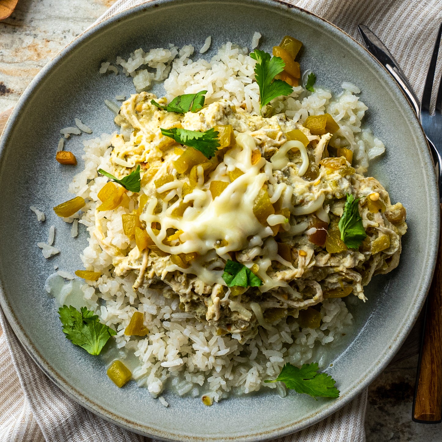 Green Chile Chicken Over Jasmine Rice