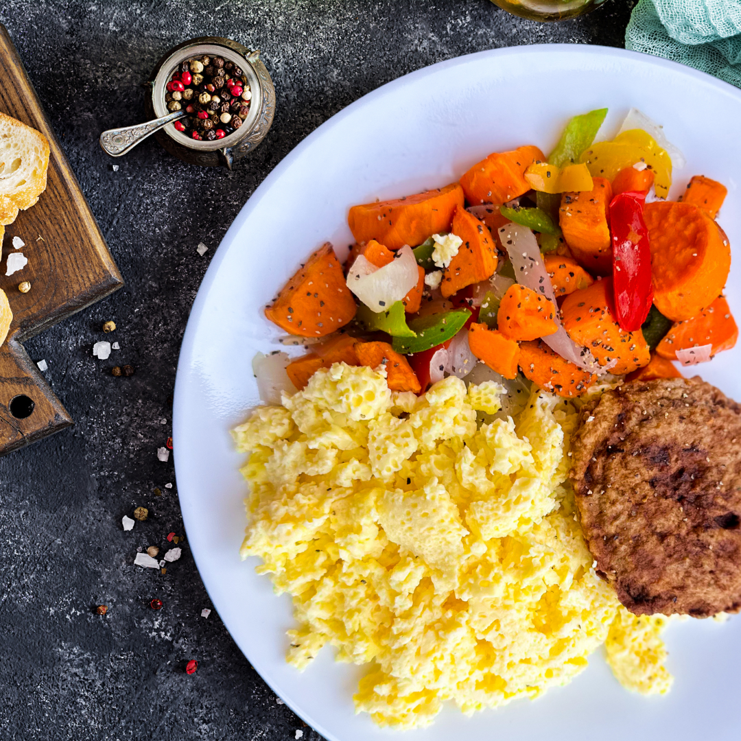 Turkey Sausage, Scrambled Egg & Sweet Potato Hash