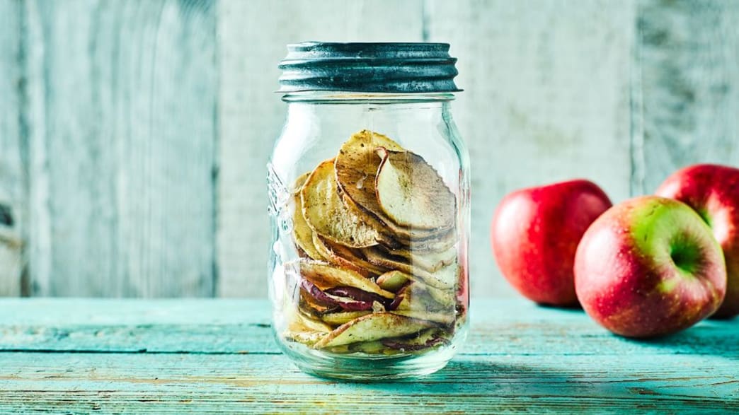 A jar filled with apple snacks. Zedric’s Healthy Snacks and Recipes. 