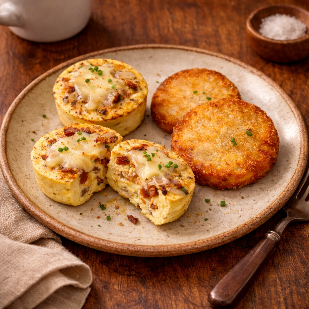 Bacon & Gruyere Egg Bites w/ Cauliflower Hash Brown